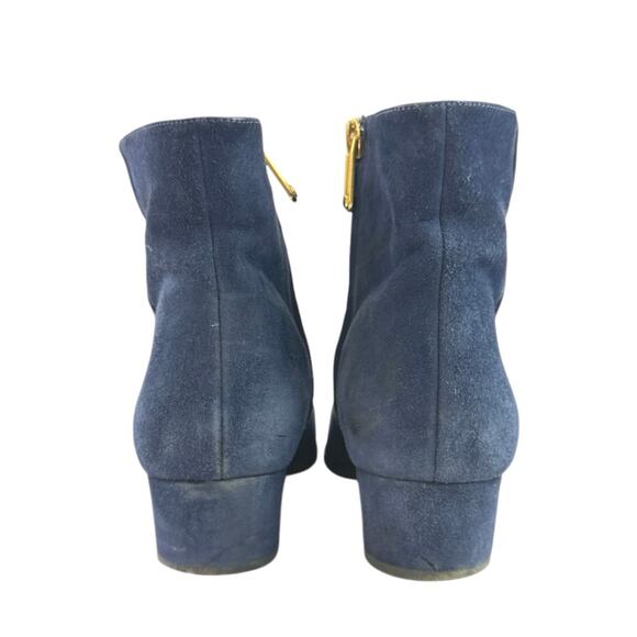 Stella Luna Blue Suede Leather Pointed Toe Gold Accent Zip Ankle Boots 37 US 6.5 - Picture 3 of 9